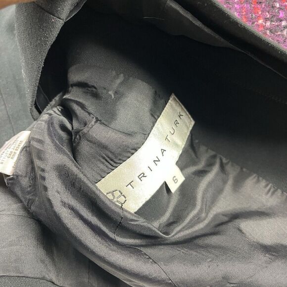 Trina Turk Womens Work Evening Blazer Purple Black Zip Up Classic Jacket Size 6 - Picture 9 of 12